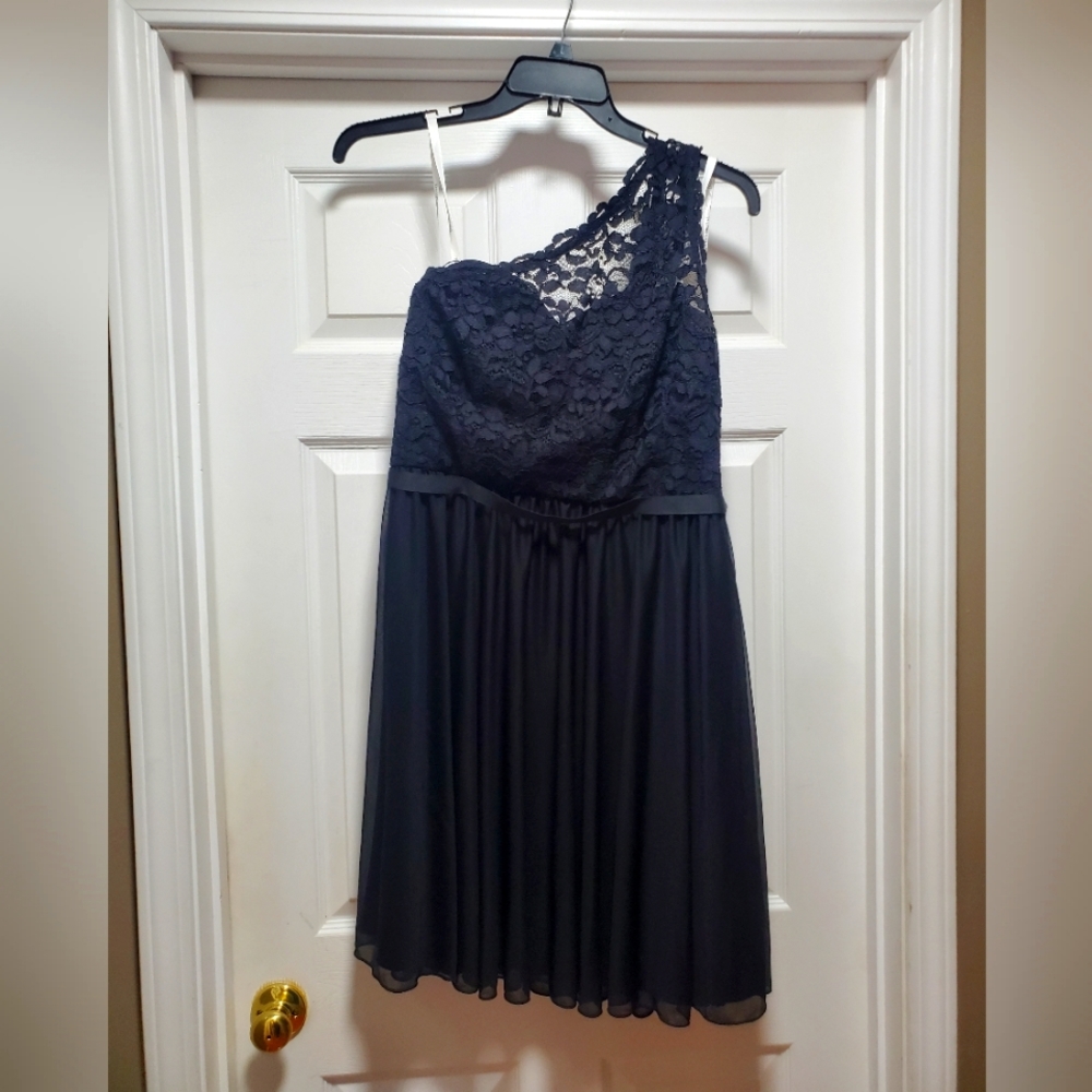 David's Bridal Black Lace One Shoulder Bridesmaid Dress